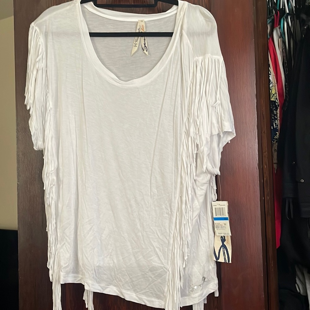 Seven7 white fringe top size 1X